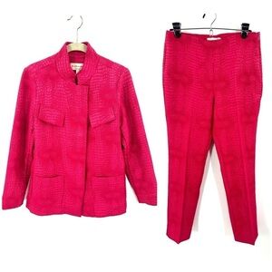 Chicos Black Label 2pc Pants Suit Croco Cargo Jacket Easy Pants Hot Pink Sz 2/6